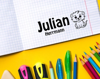 Namensstempel personalisiert - Löwe - Lion - Schule, Kinderstempel, Holzstempel o. Automatikstempel individualisiert, Stempel Geschenk, DIY