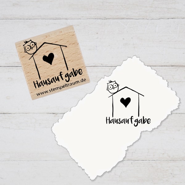 Stempel  Lehrerstempel - Schule - Hausaufgabe - Haus mit Eule und Herz, Stempel Geschenk - DIY Stempel zum Basteln von Karten, Papier, Stoff