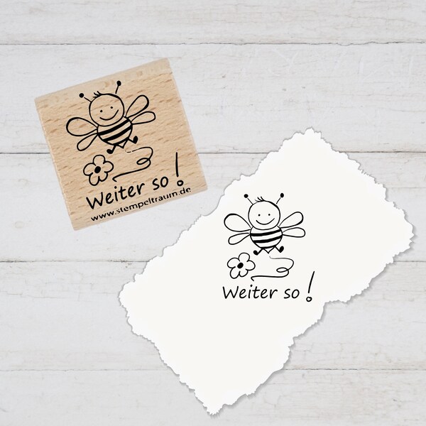 Stempel Lehrerstempel - Schule - weiter so - Freudiges Bienchen, Geschenk - DIY Stempel f. Schulhefte, Hausaufgabenheft, Grundschule, Lob