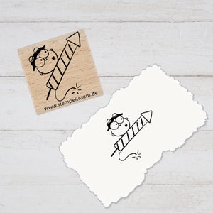 Stempel  - Motivstempel - Silvester - Rakete mit Eule, Stempel Geschenk, DIY Stempel zum Basteln von Karten, Papier, Stoff, Holz, Dekoration