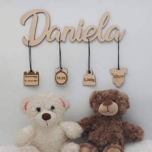 GEBURTSSCHILD - Geburtsanzeige - Namensschild mit Geburtsdaten - Baby - personalisiertes Geschenk aus Holz - Kinderzimmerdeko