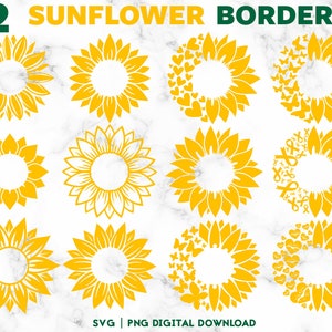 12 Venti Cold Cup de girassol 24 onças SVG, Sunflower Borders SVG Cold Cup SVG, Floral pré-dimensionado Venti 24 onças Borders Digital Download