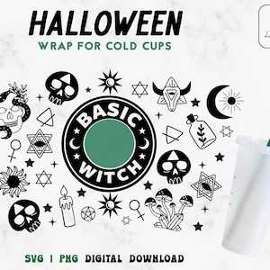 Basic Witch Wrap 24oz Venti Cold CupSVG - Magic Tarot Okkulte Cold Cup SVG - Hexen SVG Full Wrap für Venti Cold Cups - Digitaler Download