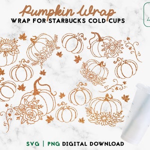 Pumpkin SVG 24oz Venti Cold Cup Svg - Fall Pumpkin Cold Cup SVG - Thanksgiving Full Wrap Cup SVG - Digital Download