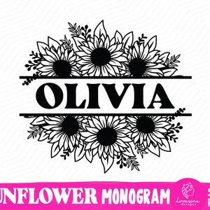 Split monogram SVG Design, Sunflower Frame Svg Files, Flower border svg, Sunflower Split monogram svg, Wildflowers svg, Digital Download