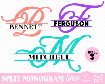 Delat monogram SVG-alfabet, typsnittspaket (digital nedladdning)