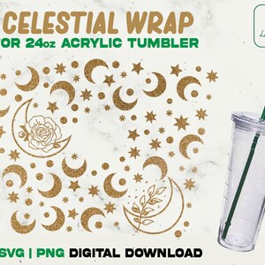 Boho Mond SVG Vollfolie Acryl Tasse 24oz, Sterne und Mond SVG Acryl Wrap 24oz SVG, Mystische svg, New moon svg - Digital Download