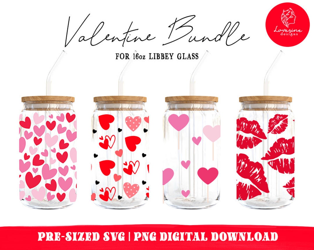 Valentines Day Libbey Glass SVG Bundle, Hearts, 16oz Can (digital ...
