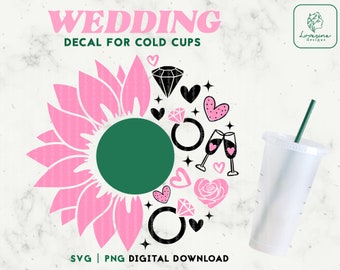 Sunflower Bride Cold Cup SVG, Wedding Venti Cup Decal (Digital)