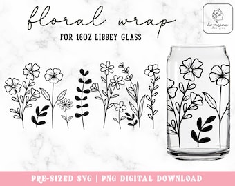 Wildblumen Border SVG, 16 Unzen Libbey Glass Can Cut-Datei (Digitaler Download)