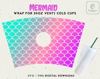 Mermaid Tail 24oz Cold Cup Wrap SVG, PNG (Digital Download)