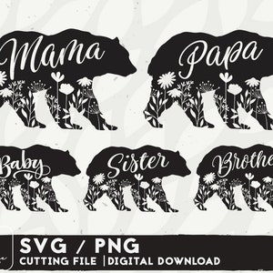 Family Bear SVG Design Bundle - Bear Svg Fichiers pour Cricut - Mama Bear Svg - Téléchargement numérique