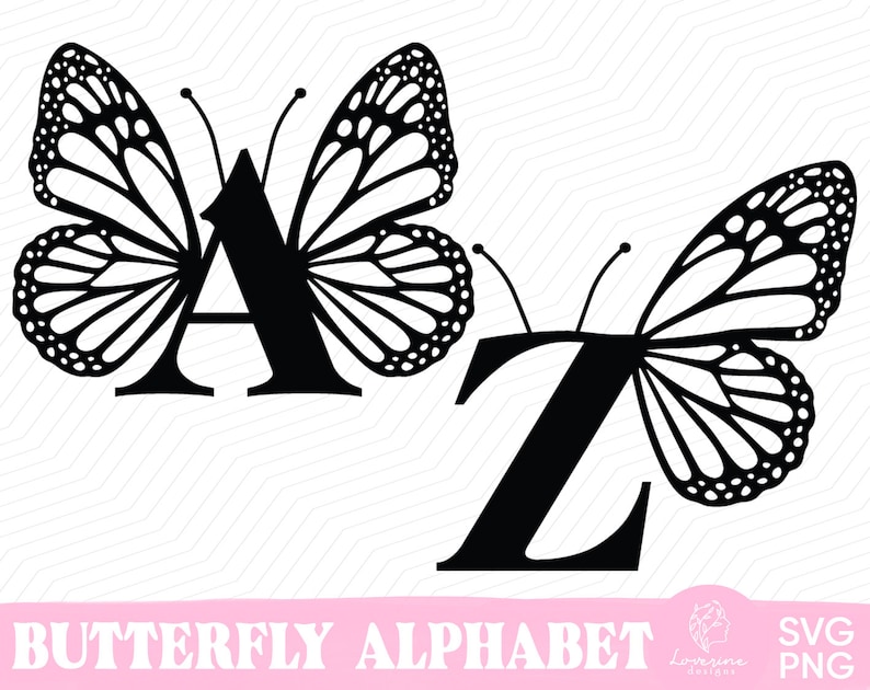 Butterfly Monogram Alphabet SVG Monogram Svg Font Alphabet - Etsy