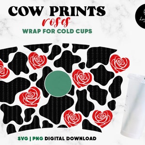 Kuh Muster 24oz Venti Cold Cup Svg - Rosen SVG Kalte Tasse SVG, Kuh Print Full Wrap Venti 24oz Tassen, Herz svg png Digital Download