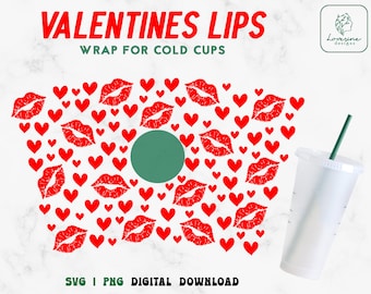 Lippen und Herzen Venti Cold Cup Wrap SVG, Valentinstag PNG (digitaler Download)