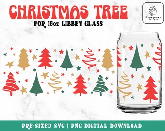 Christmas Tree Libbey Glass SVG, Winter Stars Santa Design (Digital Files)