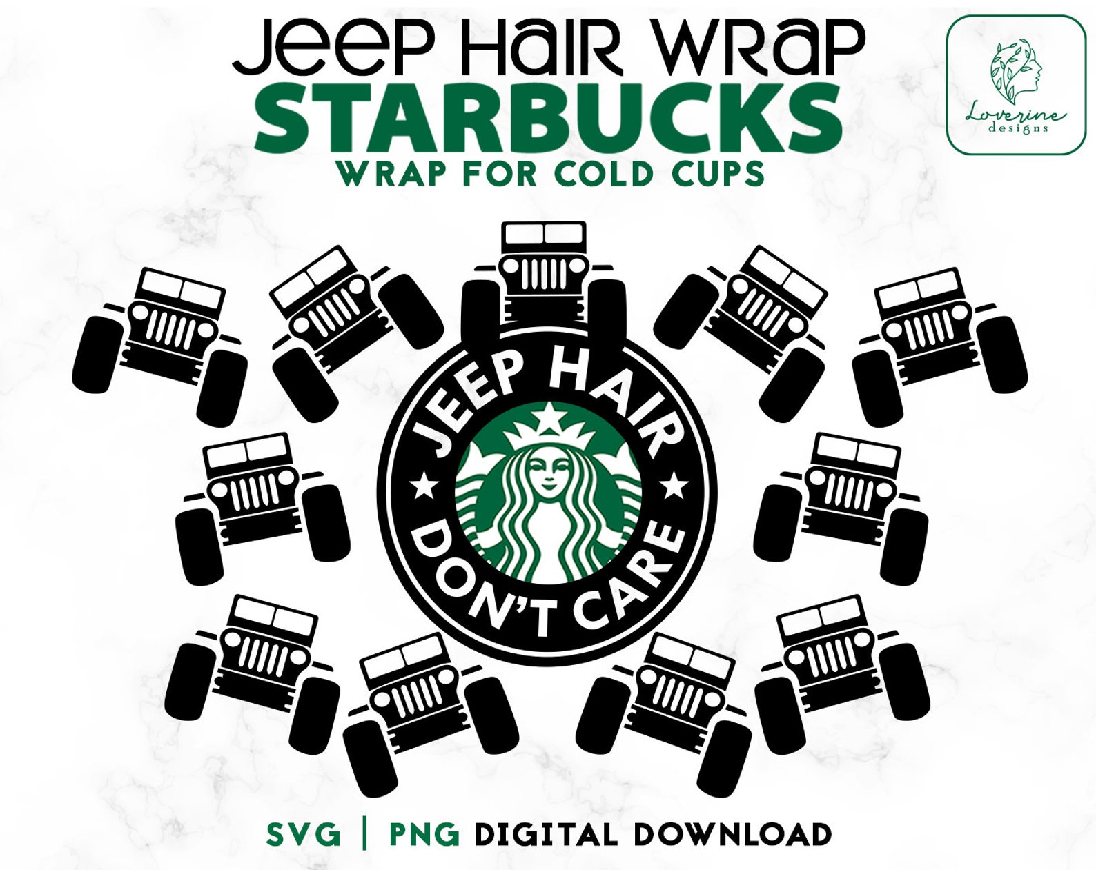 Jeep Hair Don't Care SVG Starbucks Cup Jeep Girl Wrap SVG afbeeld...