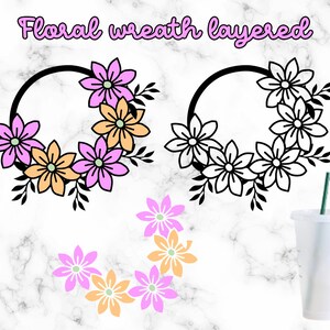 Flower Wreath SVG Cold Cup Svg, Floral Wreath 24oz Venti Cold Cup SVG, Flower Frame SVG, Digital Download