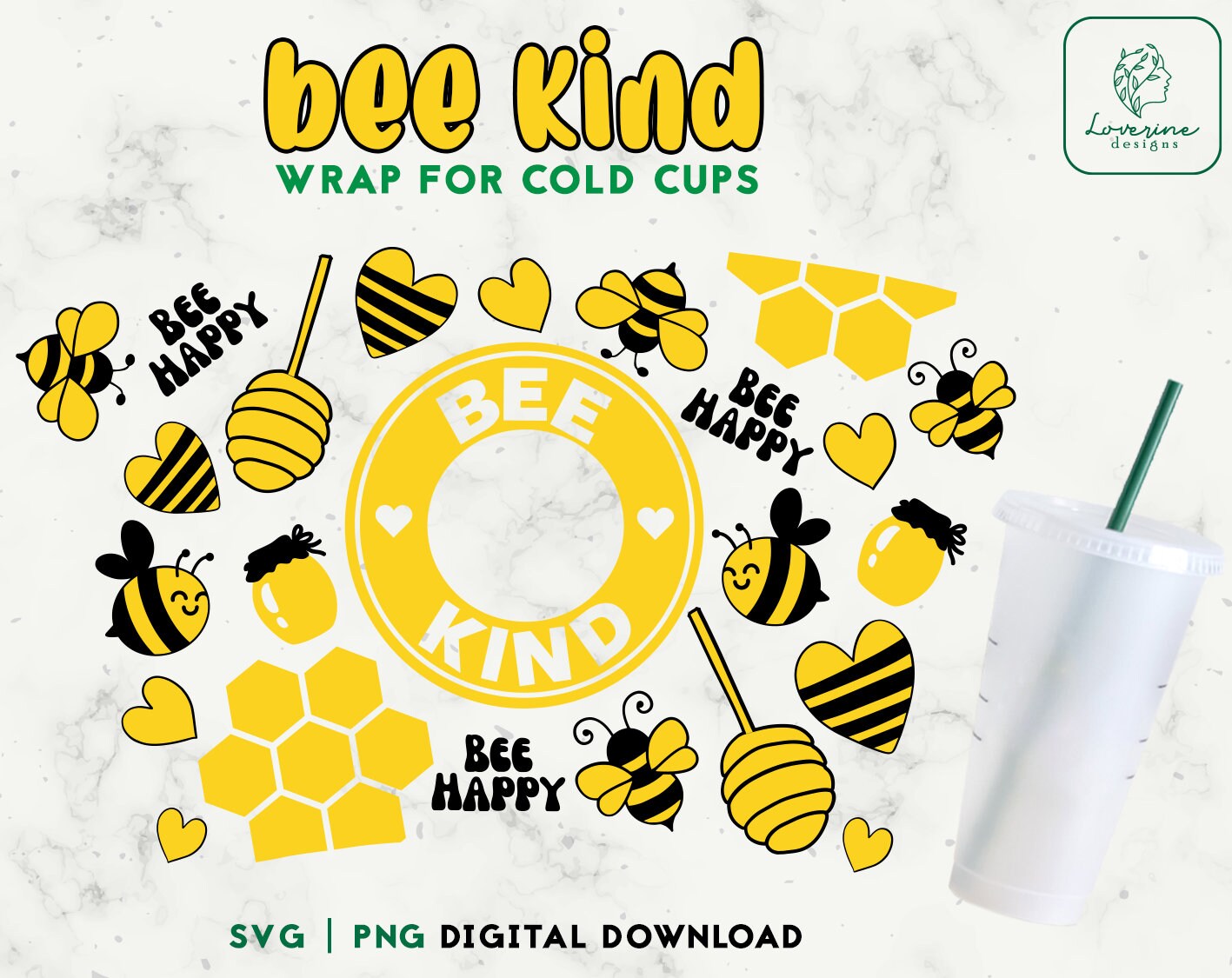 Bee Tumbler Wrap 40 oz Quencher, Sublimation Design