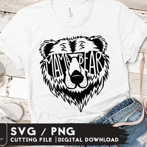 Mama Bear With Sunglasses SVG Design - Mama Svg Files For Cricut - Téléchargement numérique