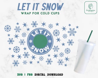 Let it Snow SVG 24oz Venti Cold Cup Svg - Snowflakes Cold Cup SVG - Winter Christmas Full Wrap Snowflakes - Digital Download