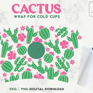 Cactus SVG 24oz Venti Cold Cup svg, Hibiscus Svg Cold Cup 24oz, Summer Svg, Tropical Svg, Succulent Svg, Full Wrap Svg - Descarga Digital