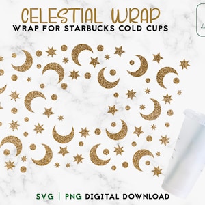 Sterren Sky WRAP Svg, hemelse koude Cup Svg, sterren koude Cup, maan sterren 24oz Venti koude Cup Wrap, Svg gesneden bestand direct downloaden