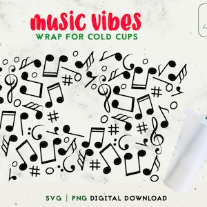 Musique 24 oz Venti Cold Cup Svg - 24 oz Venti Cold Cup Cold Cup SVG - Notes de musique Full Wrap pour tasses personnalisées - Téléchargement numérique