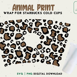 Pełny Wrap Leopard For Venti 24 oz SVG, Zimny kubek SVG, Owijka Leopard SVG, 24oz Venti Zimny kubek Pełny Wrap SVG, Natychmiastowe pobieranie