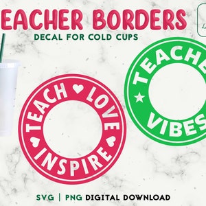 Teacher Fuel 24oz Venti Cold Cup Svg, Teach Love Inspire Cold Cup SVG, Beste leraar ooit gepersonaliseerde Cup SVG Digitale Download