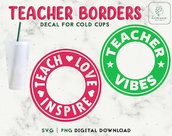 Tazza fredda per insegnante SVG, adesivo Insegna, ama, ispira (download digitale)