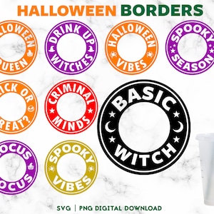 9 Halloween Vibes 24 Unzen Venti Cold Cup SVG Bundle, Basic Witch Cold Cup SVG, Grusel Vibes Personalisierte Tassen - digitaler Download