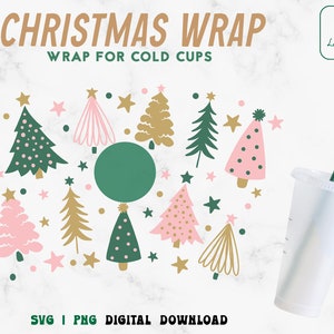 Christmas 24oz Venti Cold Cup Svg - Christmas Tree Cold Cup SVG - Winter Vibes Full Wrap SVG, Snowflake svg - Digital Download