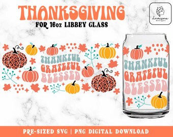 Thanksgiving Pumpkin Glass Wrap SVG, Fall Coffee Can Design (Digital Download)