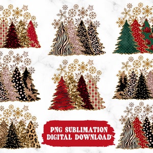 Sublimation Design Christmas Tree Bundle - 8 PNG Files for Christmas Shirts, Clipart & Holiday Crafts