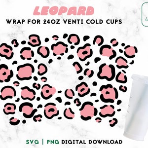 Kubek na zimne napoje Venti 24oz z nadrukiem w panterkę - Kubek na zimne napoje z nadrukiem zwierzęcym SVG - Pełne owinięcie w geparda na spersonalizowane kubki na zimne napoje Venti 24oz - Pobieranie cyfrowe