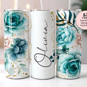 Florales nahtloses Sublimationsbecher-Design - Fügen Sie Ihren eigenen Namen hinzu, 20 Unzen Skinny Tumbler Designs, 20 Unzen gerader Becher, Floraler nahtloser Becher