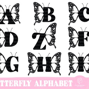 Alfabeto de monograma de mariposa SVG, Alfabeto svg, Alfabeto de mariposa SVG, Fuente svg de monograma, Letras de monograma svg png Bundle, Mariposa Boho
