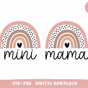 Mama Mini set SVG Design, Mom Life Svg Files For Cricut, Boho Rainbow SVG, Mommy and Me svg bundle, Mama arcobaleno SVG, T-shirt per bambini, Camicia mamma