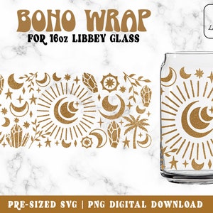 Mystisch Mond Libbey Glas svg, Boho Mond Svg 16oz Glas svg, Celestial Coffee Can Glas Wrap, Mystisch Svg, Witchcraft Magic Wicca Svg