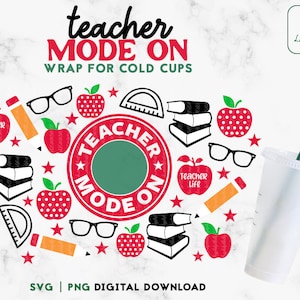 Tryb nauczyciela na 24-uncjowym kubku Venti Cold SVG - Teacher Fuel Cold Cup SVG, Teacher Life Pre Sized Venti Full Wrap SVG, Pobieranie cyfrowe