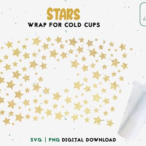 Può includere: Un download digitale di un design a stella dorata con glitter per bicchieri freddi. Il design è perfetto per aggiungere un tocco festivo alle tue bevande. Sono inclusi file SVG e PNG.