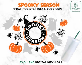 Spooky Season Cold Cup Wrap SVG – Halloween Ghost, Pumpkin (Digital Download)