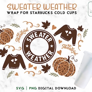 Pull météo SVG, 24oz Venti Cold Cup Svg - Be Thankful Cold Cup SVG - Thanksgiving Animal Print Wrap svg Cup - Téléchargement numérique
