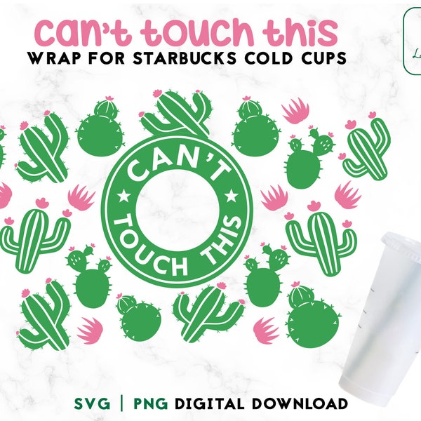 Cactus SVG 24oz Venti Cold Cup Svg, Can't touch this Svg Cold Cup 24oz, Summer Svg Full Wrap Svg Png Instant Download