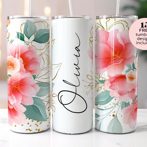 Nahtloses Blumensublimationsbecher-Design - Fügen Sie Ihren eigenen Namen hinzu, 20 Unzen Skinny Tumble Wraps-Vorlage, 20 Unzen gerader Becher - Digital Download