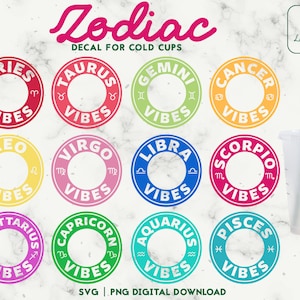 Zodiac 24oz Venti Cold Cup Svg - Astrologia segni zodiacali Cold Cup SVG - Bordi per tazza fredda Venti da 24 once personalizzata - Download digitale