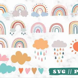Pacote Boho Rainbow SVG, arquivos Pastel Rainbows Svg para Cricut, arquivo PNG Rainbow Svg, arco-íris desenhado à mão Svg, decoração de berçário, download digital