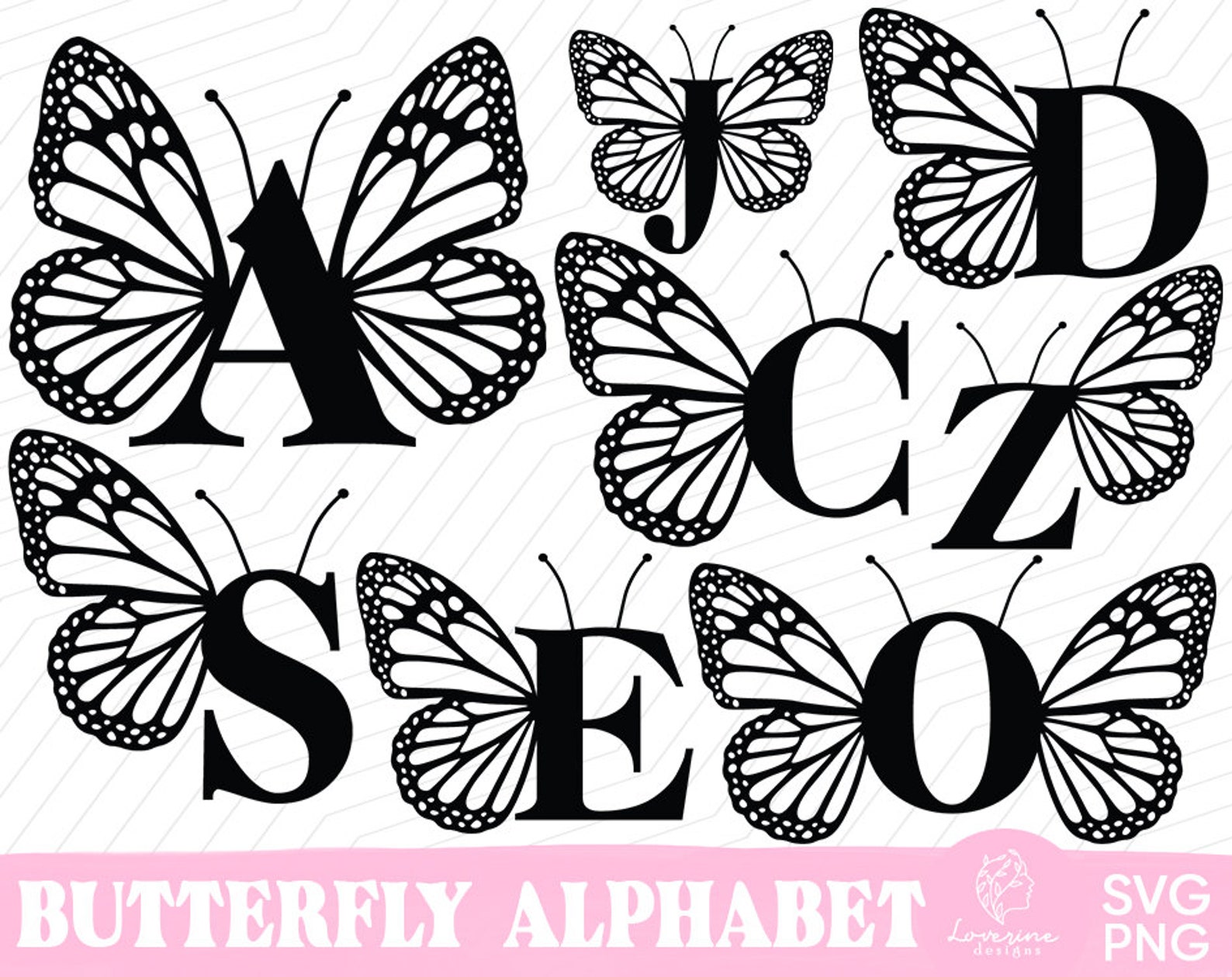 Butterfly Monogram Alphabet SVG Monogram Svg Font Alphabet - Etsy