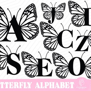 Butterfly Monogram Alphabet SVG, Monogram svg Font, Alphabet svg, Alphabet papillon SVG, Lettres monogramme svg png Bundle, Police Cricut SVG